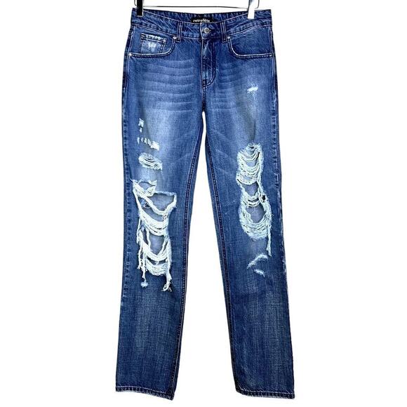 Retrofete Chris Low Rise Jeans Distressed Destroyed Straight Leg Loose Fit - Picture 2 of 8